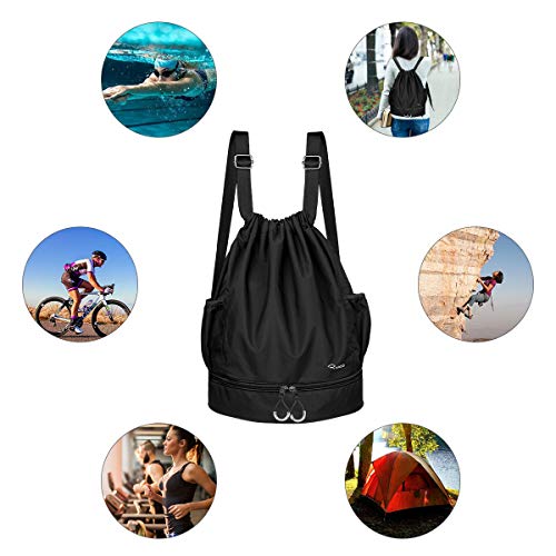 Ryaco Mochila de Cuerda Unisex, Saco de Gimnasia para Deporte Gimnasio Yoga Nadar (Negro)