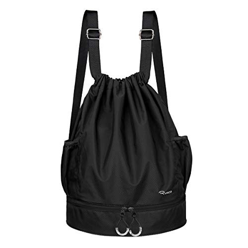 Ryaco Mochila de Cuerda Unisex, Saco de Gimnasia para Deporte Gimnasio Yoga Nadar (Negro)