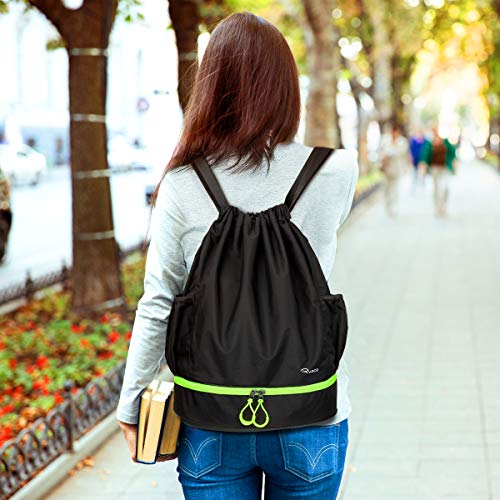 Ryaco Mochila de Cuerda Unisex, Saco de Gimnasia para Deporte Gimnasio Yoga Nadar (Negro & Verde Neón)