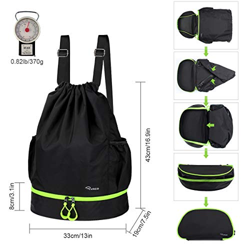 Ryaco Mochila de Cuerda Unisex, Saco de Gimnasia para Deporte Gimnasio Yoga Nadar (Negro & Verde Neón)