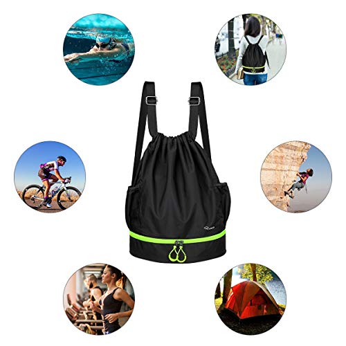 Ryaco Mochila de Cuerda Unisex, Saco de Gimnasia para Deporte Gimnasio Yoga Nadar (Negro & Verde Neón)