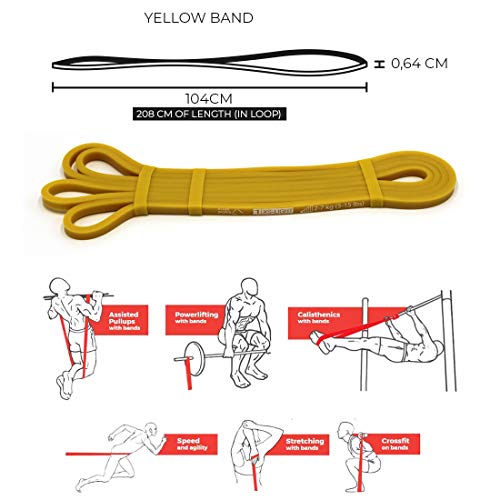 Ryher Banda elástica de Resistencia para dominadas - Banda de Ejercicios para Fitness, Crossfit, Asistente para pullups o Levantamiento de Pesas (Individual #1 Amarilla - de 2 a 7 kg)