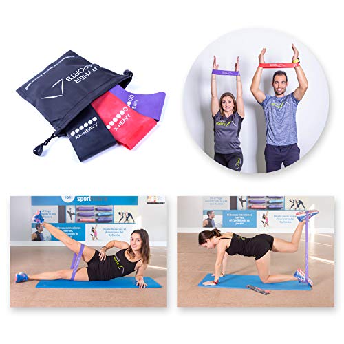 Ryher Bandas Elasticas de Fitness - 3X Bandas de Resistencia - Gomas Elasticas Extra Fuertes + Bolsa - Set de 3 Cintas Elásticas Musculacion, Fitness, Crossfit, Yoga, Pilates, Natación, Fisioterapia