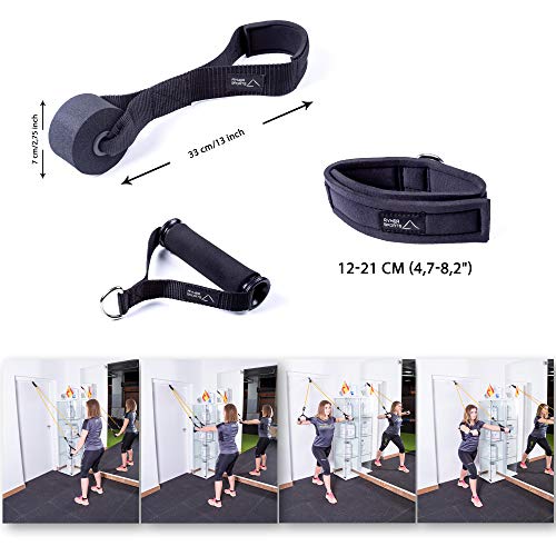 Ryher Gomas elásticas Fitness y Ejercicio - Set Bandas de Resistencia con Asas, Correas para los Tobillos, Anclaje para Puertas – Deporte en Casa, Crossfit, Pesas y Musculacion - Pack Extra Fuerte