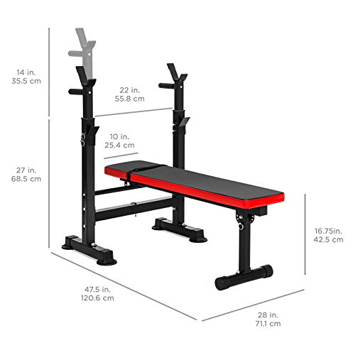 RYSB Banco De Pesas Multifuncion,con Estante Disminución De Inclinación Plana Sit Up Banco De Entrenamiento Plegable,Ajustable Banco De Ejercicios Entrenamiento En Casa