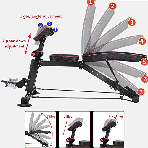 RYSB Banco Plegable Inclinable Ajustable,Multi-Banco De Propósito Sit Up Banco De Ejercicio Portátil Taburete Dumbbell,Respaldo Ajustable Entrenamiento Físico Negro 132x75x63cm(52x30x25inch)