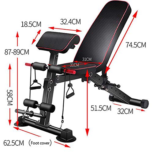 RYSB Banco Plegable Inclinable Ajustable,Multi-Banco De Propósito Sit Up Banco De Ejercicio Portátil Taburete Dumbbell,Respaldo Ajustable Entrenamiento Físico Negro 132x75x63cm(52x30x25inch)