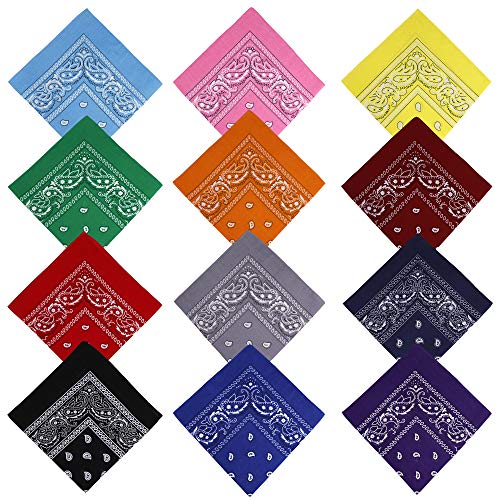 RZKJ-SHOP Bandana Gorros, Pañuelo para el Pelo Algodón con Paisley Pattern Headwear, Cuello, Cabeza, Pañuelo de Bolsillo, Multifuncional para Hombre, Mujer y Niño, Multicolor, 12 Unidades