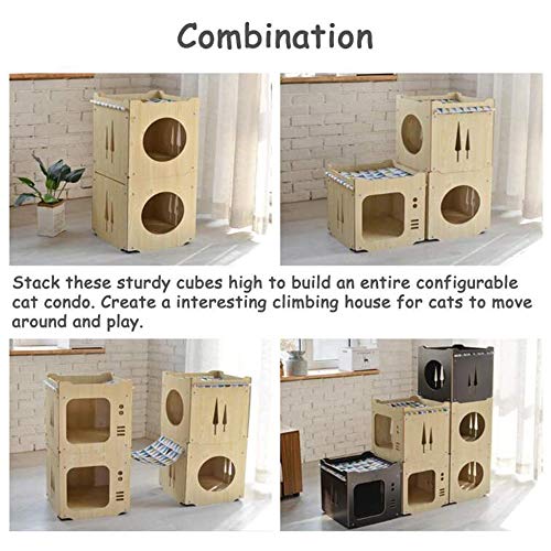 S-Lifeeling Casa de gato de madera con hamaca apilable plegable para gato Kity Cube Habitación empalme de gato escalando combinación S-Lifeeling Casa de gato de madera con hamaca apilable plegable para gato Kity Cube Habitación empalme de gato escalando combinación