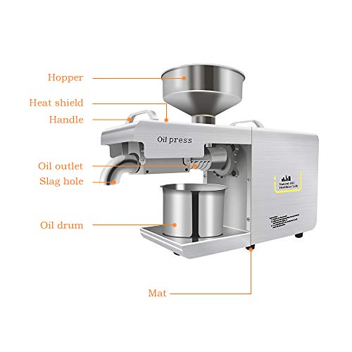 S SMAUTOP Máquina de Prensa de Aceite de Oliva Electrónica Prensa de Aceite de Semilla de Alta Extracción Eléctrica de Acero Inoxidable 304 para Oliva, Coco, Canola, Sésamo, Maní 220V