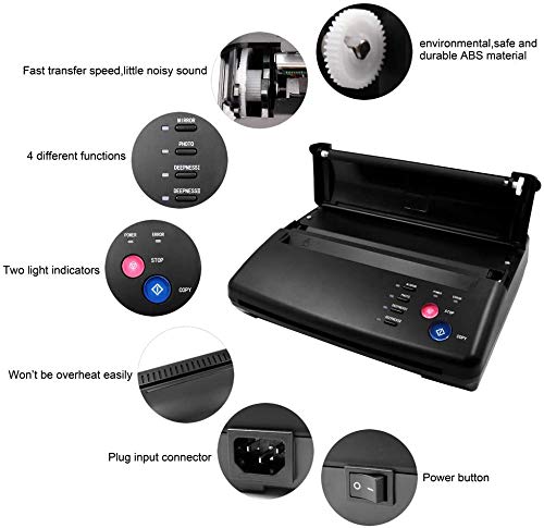 S SMAUTOP Máquina de Transferencia de Tatuajes Tattoo Printer Drawing Thermal Stencil Maker Herramienta de tatuaje profesional Diseño de dibujo Tattoo Máquina de Tatuaje (Negro)