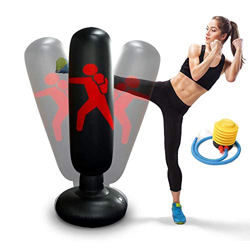 Saco de Boxeo Inflable para Fitness 160 cm Fitness HIIT Sandbag Adultos Niños Columna Inflable Tumbler Saco de Boxeo para Aliviar la Presión Culturismo