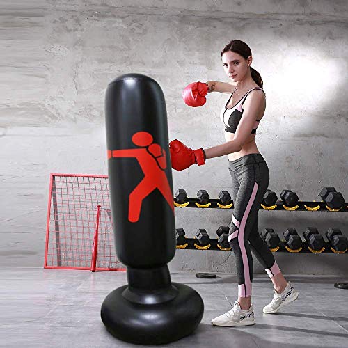 Saco de Boxeo Inflable para Fitness 160 cm Fitness HIIT Sandbag Adultos Niños Columna Inflable Tumbler Saco de Boxeo para Aliviar la Presión Culturismo