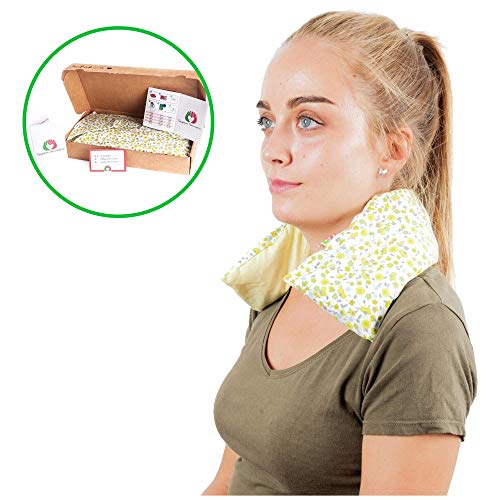 Saco Térmico Semillas Cervical - Almohada Cuello para Calentar en Microondas (50x12 cm) - Cojín de Semillas - Bolsa de Calor con Funda Lavable, Tela de Algodón 100% y Olor a Lavanda