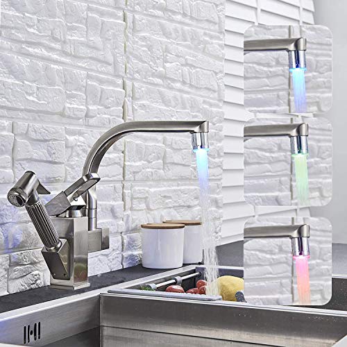 Saeuwtowy 304 Acero Inoxidable Cepillado LED Grifo Extensible Para Cocina en Dos Salidas Del Agua 360 ° Grifo Giratorio Del Fregadero Del Fregadero Del Grifo Extraíble De La Cocina Del Espray Saeuwtowy 304 Acero Inoxidable Cepillado LED Grifo Extensible Para Cocina en Dos Salidas Del Agua 360 ° Grifo Giratorio Del Fregadero Del Fregadero Del Grifo Extraíble De La Cocina Del Espray