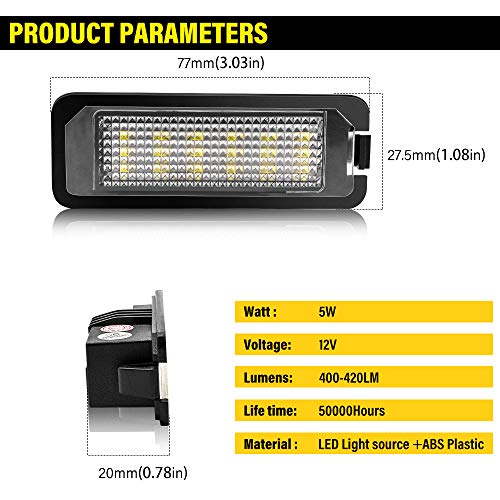 Safego Luz de matrícula LED para Coche Lámpara Número Placa Luces 2835 SMD con Canbus No error 6000K Xenón Blanco para Volks-wagen GOLF 5/6/7 Lupo Passat Scirocco Polo etc, 2 Piezas, 1 año de Garantía Safego Luz de matrícula LED para Coche Lámpara Número Placa Luces 2835 SMD con Canbus No error 6000K Xenón Blanco para Volks-wagen GOLF 5/6/7 Lupo Passat Scirocco Polo etc, 2 Piezas, 1 año de Garantía