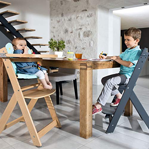 Safety 1st Timba con cojín, Trona de madera evolutiva, Trona para bebés con bandeja extraíble, Silla de altura regulable crece con el niño 6 meses - 10 años, color Warm Grey