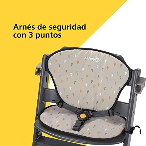 Safety 1st Timba con cojín, Trona de madera evolutiva, Trona para bebés con bandeja extraíble, Silla de altura regulable crece con el niño 6 meses - 10 años, color Warm Grey