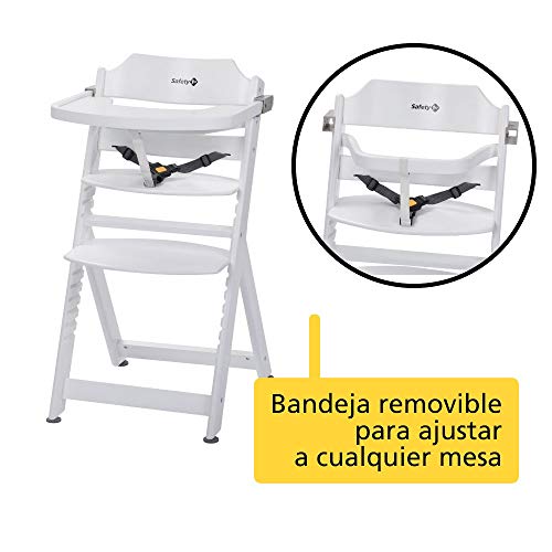 Safety 1st Timba Trona de madera con bandeja, Trona evolutiva para niños 6 meses - 10 años (30 kg), Regulable an altura,color Blanco