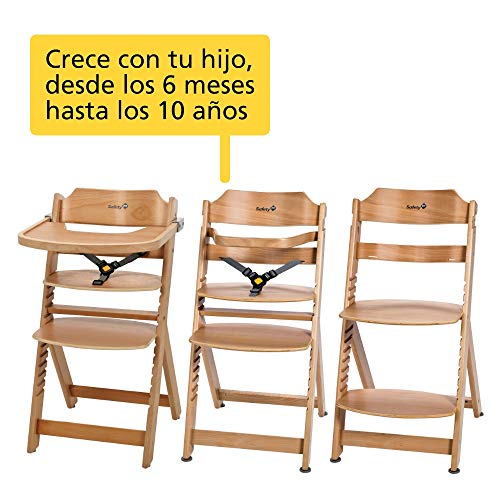 Safety 1st Timba Trona de madera con bandeja, Trona evolutiva para niños 6 meses - 10 años (30 kg), Regulable an altura,color Madera natural