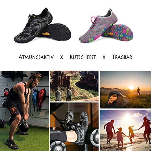 SAGUARO Hombre Mujer Zapatillas de Training Yoga Entrenamiento Gym Interior Transpirables Zapatos Correr Barefoot Resistentes Comodas Zapatos Gimnasio Asfalto Playa Agua Exterior(034 Negro, 44 EU)