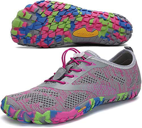 SAGUARO Mujer Minimalistas Zapatillas de Deporte Trail Running Calzado Caminar Cómodas Senderismo Ciclismo Ligeras Deportivas Andar Trekking Montaña Agua Exterior Interior(034 Rosa, 37 EU)