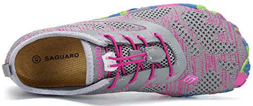 SAGUARO Mujer Zapatillas de Training Yoga Entrenamiento Gym Interior Transpirables Zapatos Correr Barefoot Resistentes Comodas Zapatos Gimnasio Asfalto Playa Agua Exterior(034 Rosa, 40 EU)