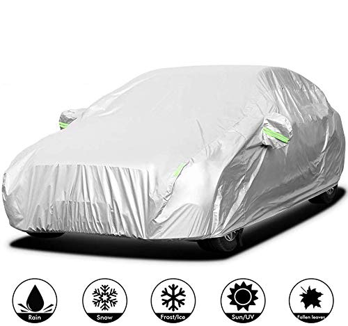 Sailnovo Funda para Coche Exterior Plata Impermeable Universal Resistente al Sol, Polvo, Viento, Lluvia, Nieve y Rasguño (485 x 185 x 150cm)