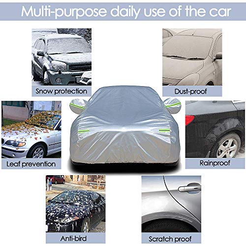 Sailnovo Funda para Coche Exterior Plata Impermeable Universal Resistente al Sol, Polvo, Viento, Lluvia, Nieve y Rasguño (485 x 185 x 150cm)