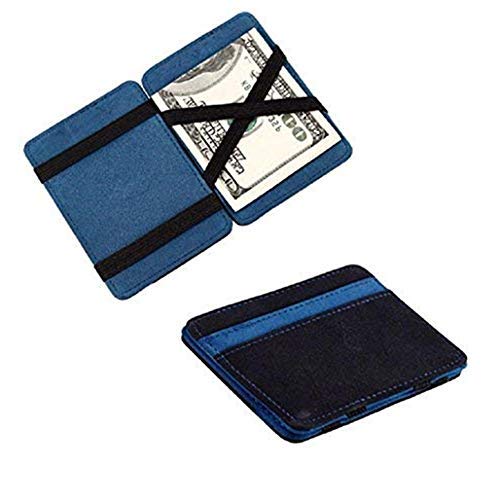 Saisiyiky Mini Carteras monedero Grind neutral Magia monedero Bifold Billetera de cuero Purse Card (Azul)