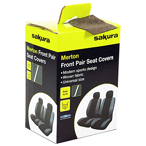 Sakura SS3633 - Juego de fundas para asientos delanteros de coche, color negro y gris, 2 Piezas