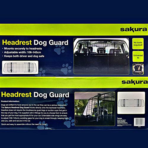 Sakura SS5259 - Rejilla para Perros, Apoyo Para la Cabeza Rejilla, Ancho ajustable de 106 cm a 145 cm Sakura SS5259 - Rejilla para Perros, Apoyo Para la Cabeza Rejilla, Ancho ajustable de 106 cm a 145 cm