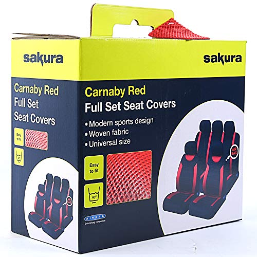 Sakura SS5293 Juego completo de fundas para asientos de coche, Rojo