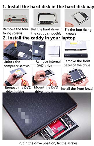 Salcar® - Adaptador de Disco Duro SATA 2,5" - 2. HDD Caddy Kit - Reemplaza Unidad óptica SATA 12,7mm - para Laptop SATA Salcar® - Adaptador de Disco Duro SATA 2,5" - 2. HDD Caddy Kit - Reemplaza Unidad óptica SATA 12,7mm - para Laptop SATA