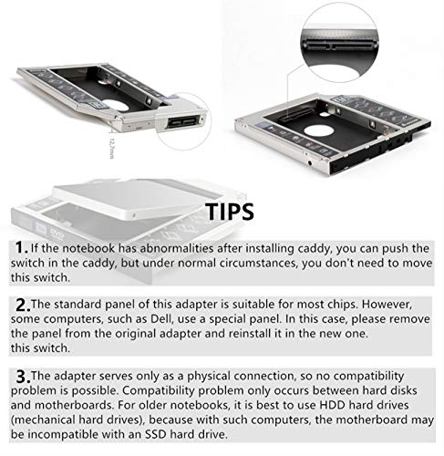 Salcar® - Adaptador de Disco Duro SATA 2,5" - 2. HDD Caddy Kit - Reemplaza Unidad óptica SATA 12,7mm - para Laptop SATA