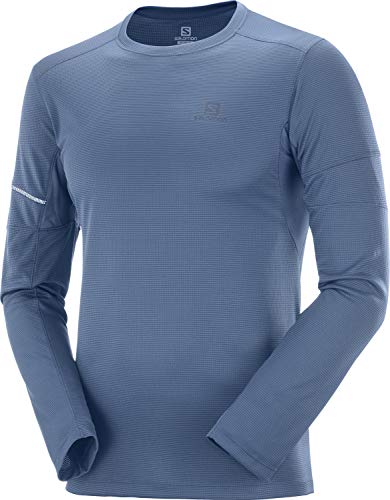 SALOMON Agile LS tee M Camiseta Deportiva de Manga Larga, Azul (Dark Denim), Talla S para Hombre