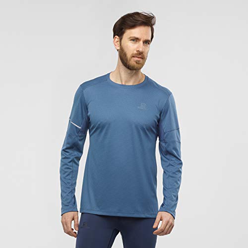 SALOMON Agile LS tee M Camiseta Deportiva de Manga Larga, Azul (Dark Denim), Talla S para Hombre