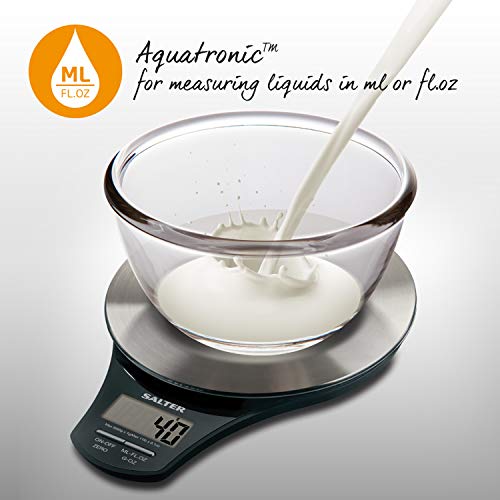 Salter Báscula de Cocina Digital de Acero Inoxidable, Capacidad 5kg, Función de Añadir y Pesar, Negro Salter Báscula de Cocina Digital de Acero Inoxidable, Capacidad 5kg, Función de Añadir y Pesar, Negro