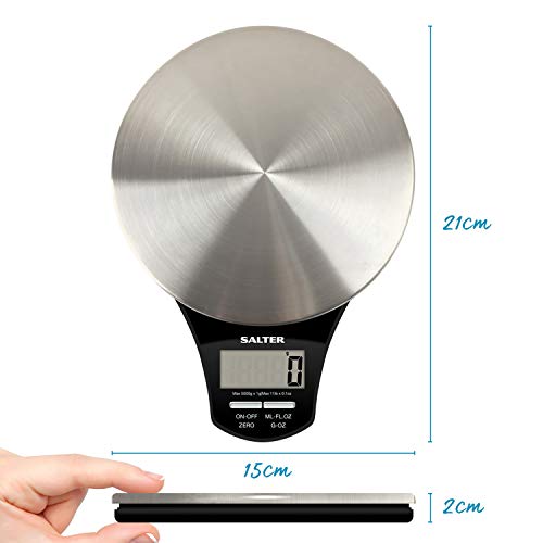 Salter Báscula de Cocina Digital de Acero Inoxidable, Capacidad 5kg, Función de Añadir y Pesar, Negro Salter Báscula de Cocina Digital de Acero Inoxidable, Capacidad 5kg, Función de Añadir y Pesar, Negro