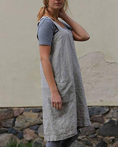 SAMGU Vestido De Delantal Casual para Mujer Vestido De Lino con Delantal Cruzado Cuadrado De Lino Trabajo En El Jardín Gris 4XL SAMGU Vestido De Delantal Casual para Mujer Vestido De Lino con Delantal Cruzado Cuadrado De Lino Trabajo En El Jardín Gris 4XL