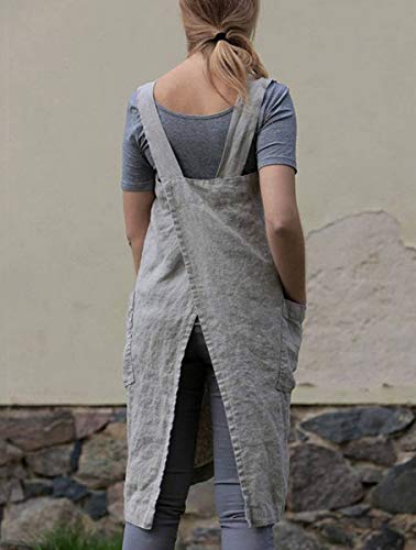 SAMGU Vestido De Delantal Casual para Mujer Vestido De Lino con Delantal Cruzado Cuadrado De Lino Trabajo En El Jardín Gris 4XL SAMGU Vestido De Delantal Casual para Mujer Vestido De Lino con Delantal Cruzado Cuadrado De Lino Trabajo En El Jardín Gris 4XL
