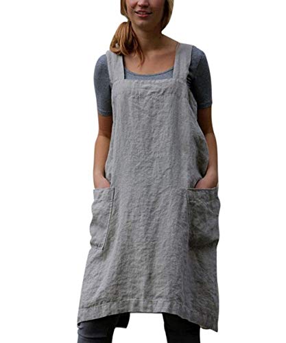 SAMGU Vestido De Delantal Casual para Mujer Vestido De Lino con Delantal Cruzado Cuadrado De Lino Trabajo En El Jardín Gris 4XL SAMGU Vestido De Delantal Casual para Mujer Vestido De Lino con Delantal Cruzado Cuadrado De Lino Trabajo En El Jardín Gris 4XL
