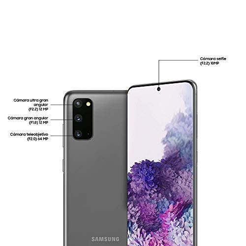Samsung Galaxy S20 5G - Smartphone 6.2" Dynamic AMOLED (12GB RAM, 128GB ROM , cuádruple cámara trasera 64MP, Octa-core Exynos 990, 4000mAh batería, carga ultra rápida) Cosmic Gray [Versión española]