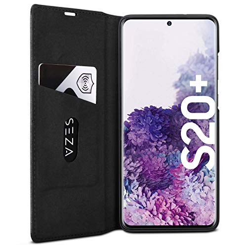 Samsung Galaxy S20 Plus Funda Negro - CASEZA Tipo Libro Piel PU Case Cover Carcasa Plegable Cartera Oslo Piel Vegana Premium para Galaxy S 20+ 5G Original - Ultrafina con Cierre Magnético