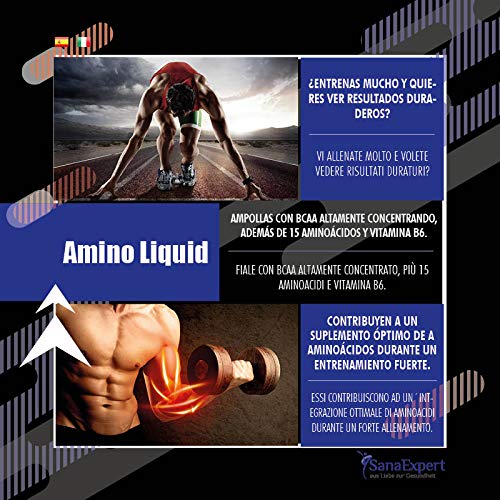 SanaExpert Amino Liquid, aminoácidos, BCAA y vitamina B6, 30 ampollas