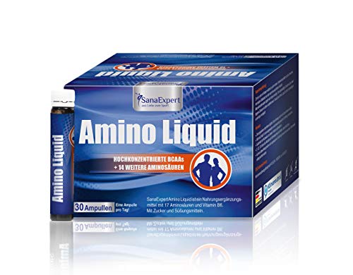 SanaExpert Amino Liquid, aminoácidos, BCAA y vitamina B6, 30 ampollas