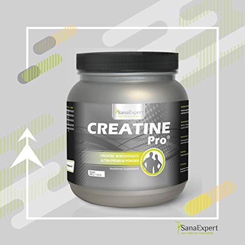 SanaExpert Creatine Pro (Creapure®), Bebida Deportiva para Aumentar la Masa Muscular, la Fuerza y la Resistencia, 215 Porciones, 100% Monohidrato de Creatina, Polvo de Creatina Sin Sabor (650g)