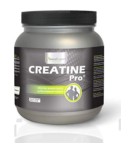 SanaExpert Creatine Pro (Creapure®), Bebida Deportiva para Aumentar la Masa Muscular, la Fuerza y la Resistencia, 215 Porciones, 100% Monohidrato de Creatina, Polvo de Creatina Sin Sabor (650g)