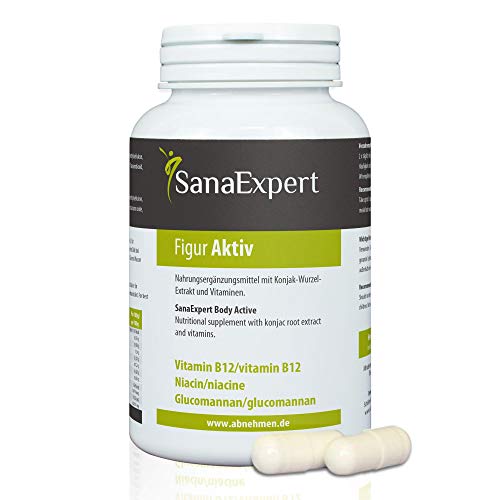 SanaExpert Figur Aktiv, Supresor del Apetito con Glucomanano, Extracto de Raiz de Konjac, Cromo, Vitaminas B12, 120 Cápsulas (96 g)