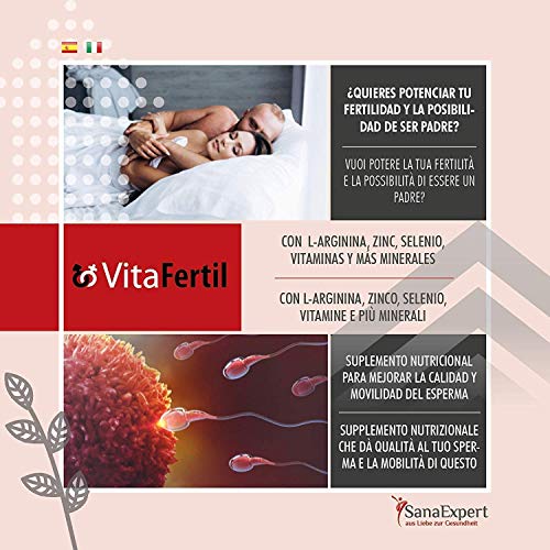 SanaExpert VitaFertil, Suplemento Nutricional para la Fertilidad Masculina, Ayuda a Mejorar la Calidad de la Esperma, L-arginina, Zinc, Selenio, Vitaminas y Minerales, 60 cápsulas SanaExpert VitaFertil, Suplemento Nutricional para la Fertilidad Masculina, Ayuda a Mejorar la Calidad de la Esperma, L-arginina, Zinc, Selenio, Vitaminas y Minerales, 60 cápsulas